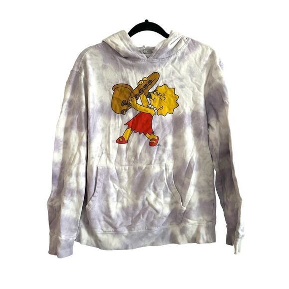 THE SIMPSONS Lisa Saxophone Purple Tie-Dye Hoodie Hooded Sweatshirt- Sz Large - Picture 1 of 4